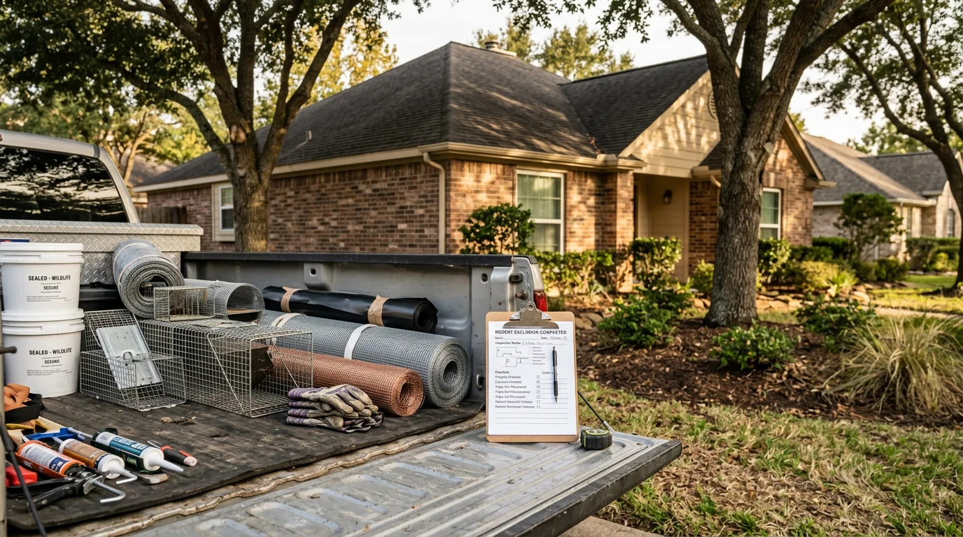 Technician performing safe rodent removal from a residential property